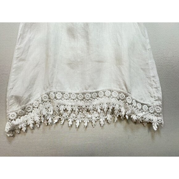 Terzo Millennio Womens Linen Blouse Top Size S White Crochet Hem Ruffle Boho - Picture 4 of 14